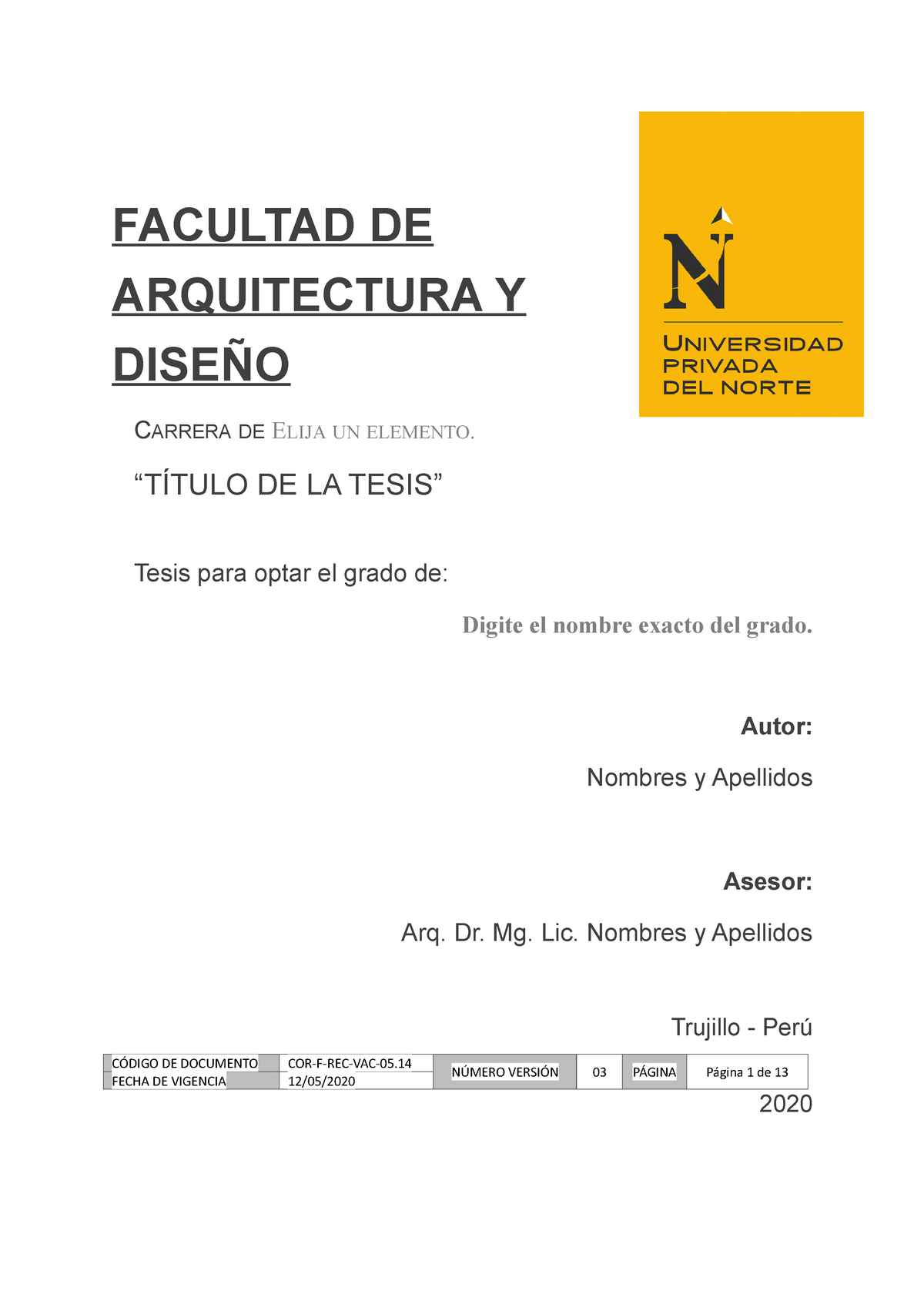 Formato Para Proyecto De Tesis   Arquitectura   FACULTAD DE