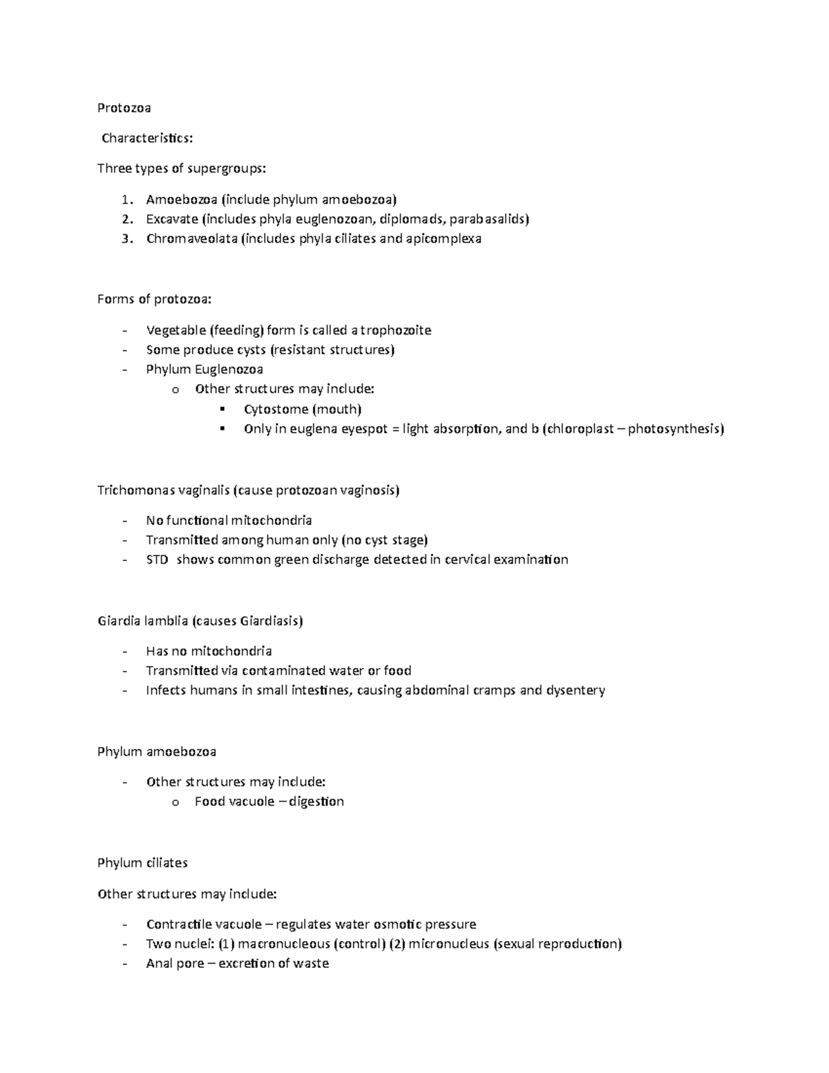 Upload micro 2 - Lecture notes 2 - Protozoa Characteristics: Three ...