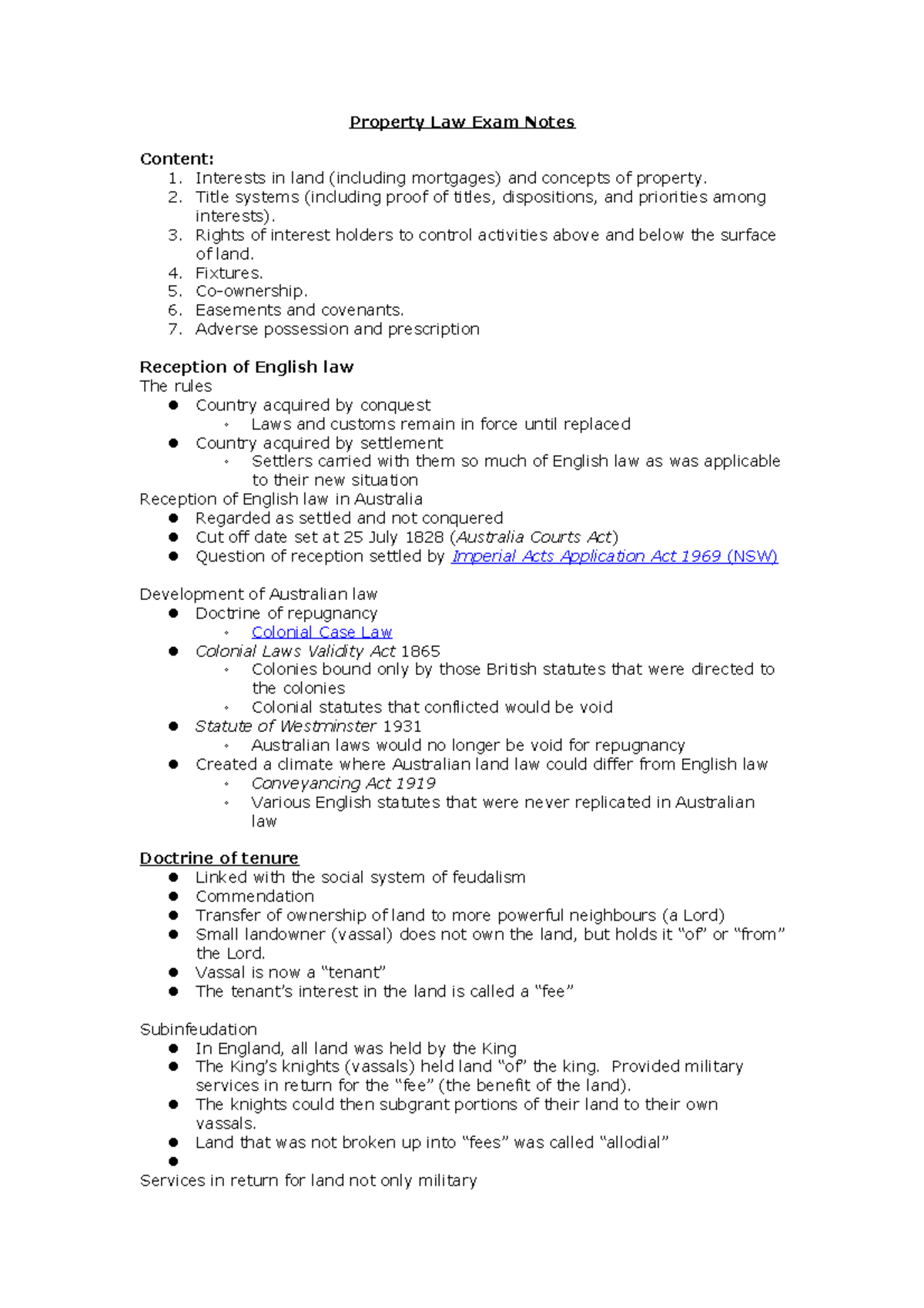 Property Law Exam Notes Property Law Exam Notes Content 1. Interests