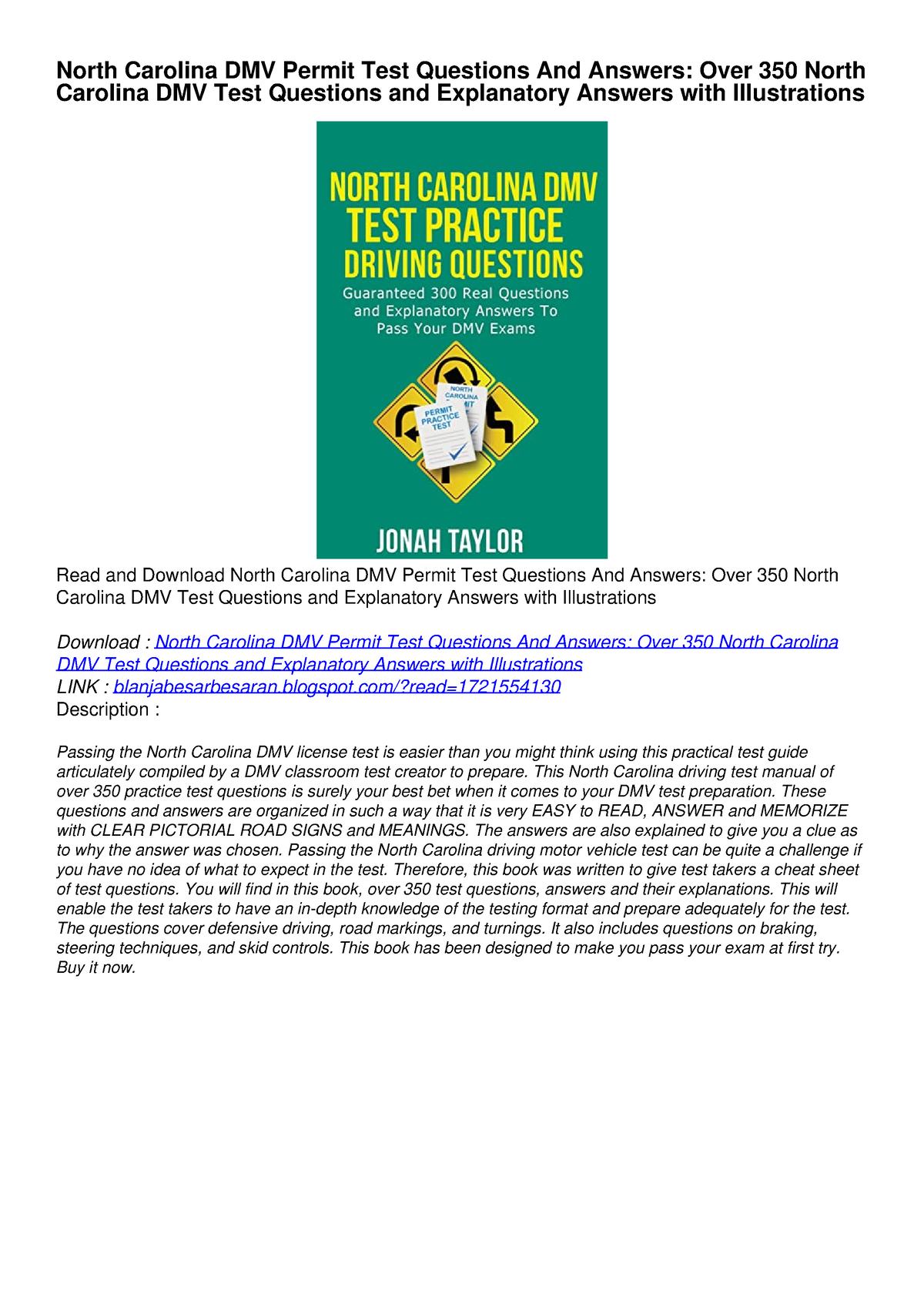 [PDF] DOWNLOAD EBOOK North Carolina DMV Permit Test Questions And ...