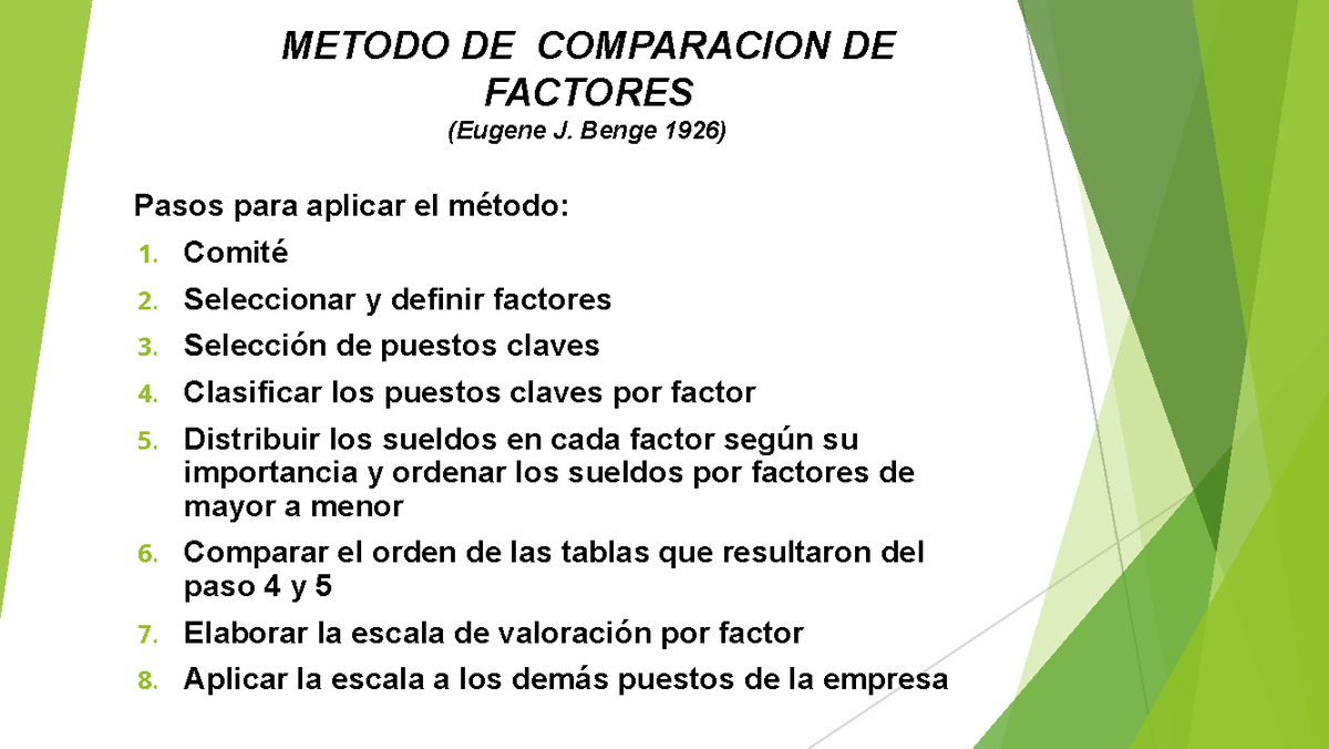 Ejemplo DE Comparacion DE Factores - METODO DE COMPARACION DE FACTORES
