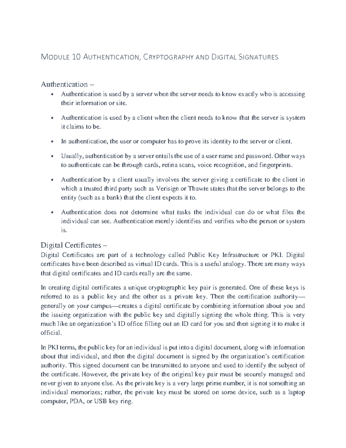 Module 10 Authentication, Cryptography AND Digital Signatures - MODULE ...
