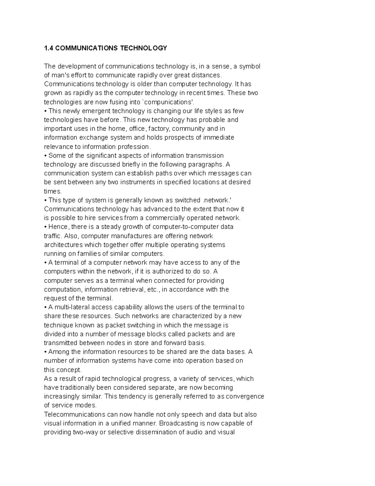 Information Technology-2 - 1 COMMUNICATIONS TECHNOLOGY The development ...