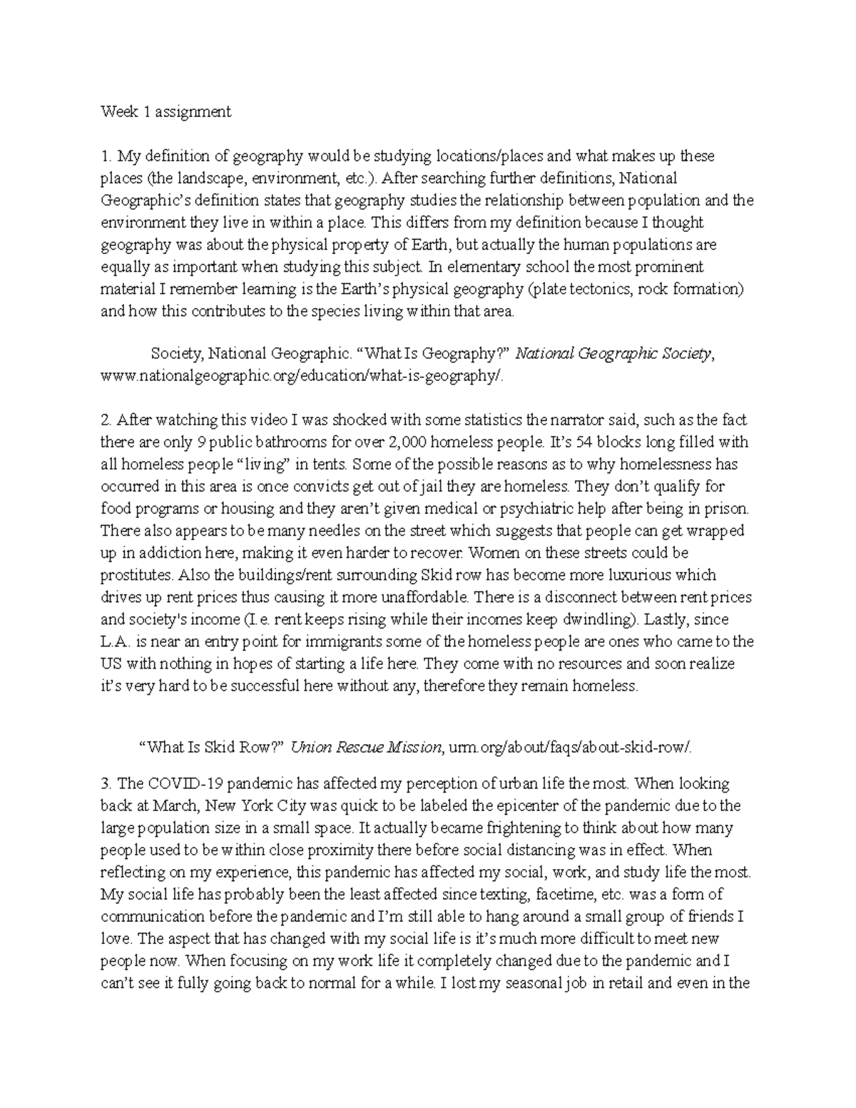 Geography Week 1 Assignment Week 1 assignment My definition of