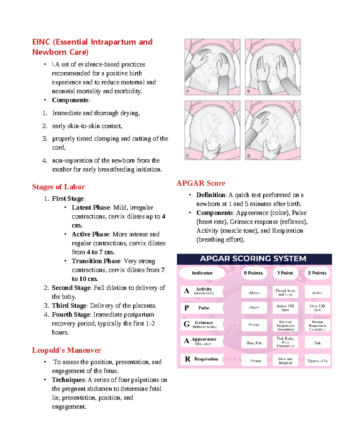 RHU 1 - LECTURE - EINC (Essential Intrapartum and Newborn Care) \ A set ...