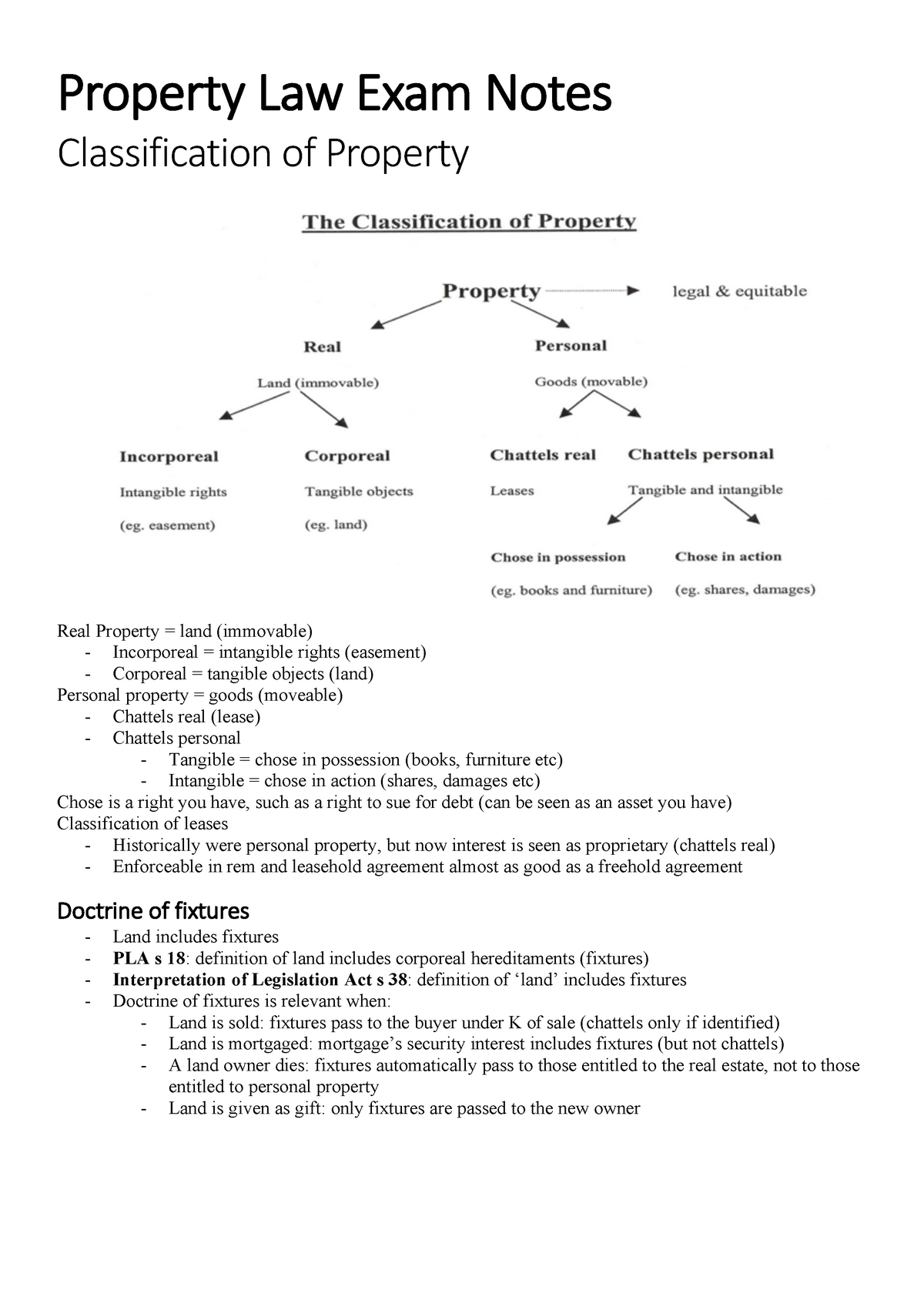 Classification Of Property - Property Law Exam Notes Classification Of ...