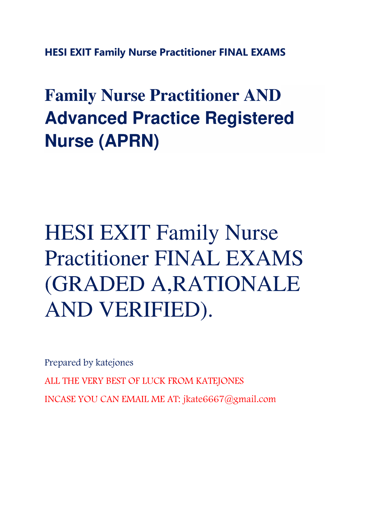 HESI EXIT Family Nurse Practitioner Final Exams - HESI EXIT Family ...