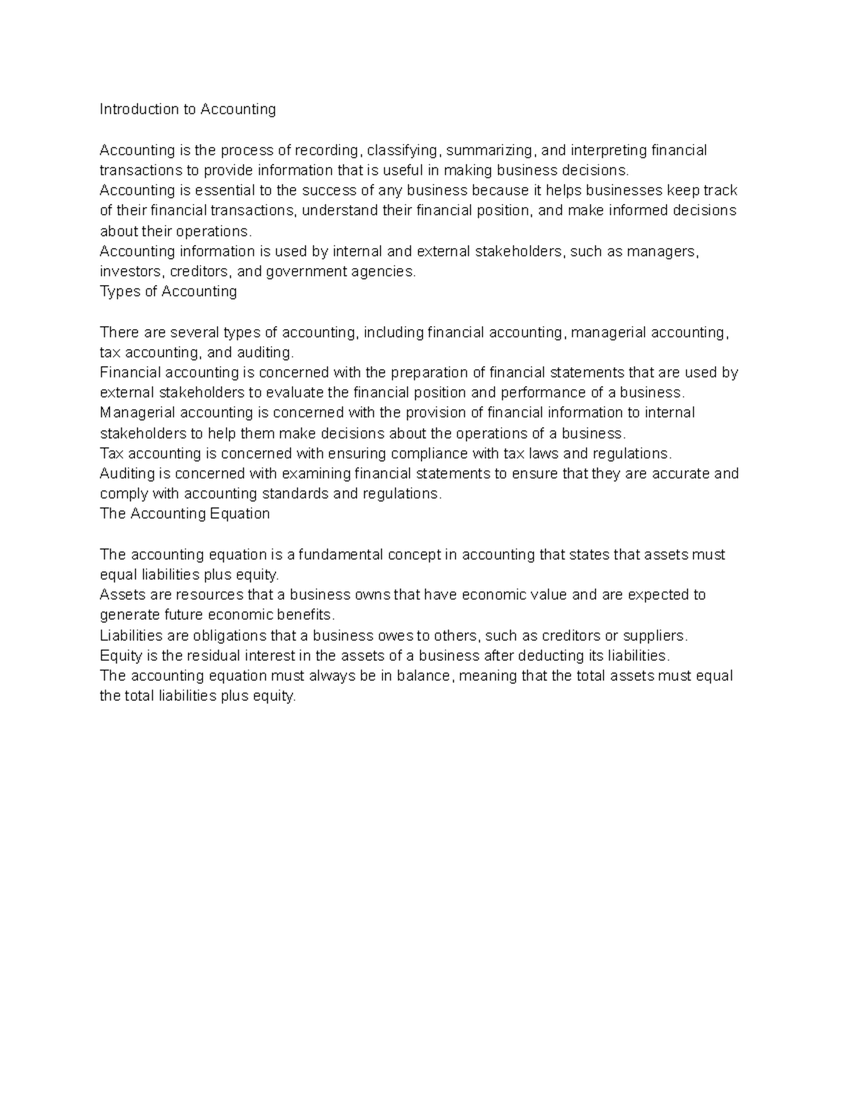 Introduction to Accounting - Introduction to Accounting Accounting is ...