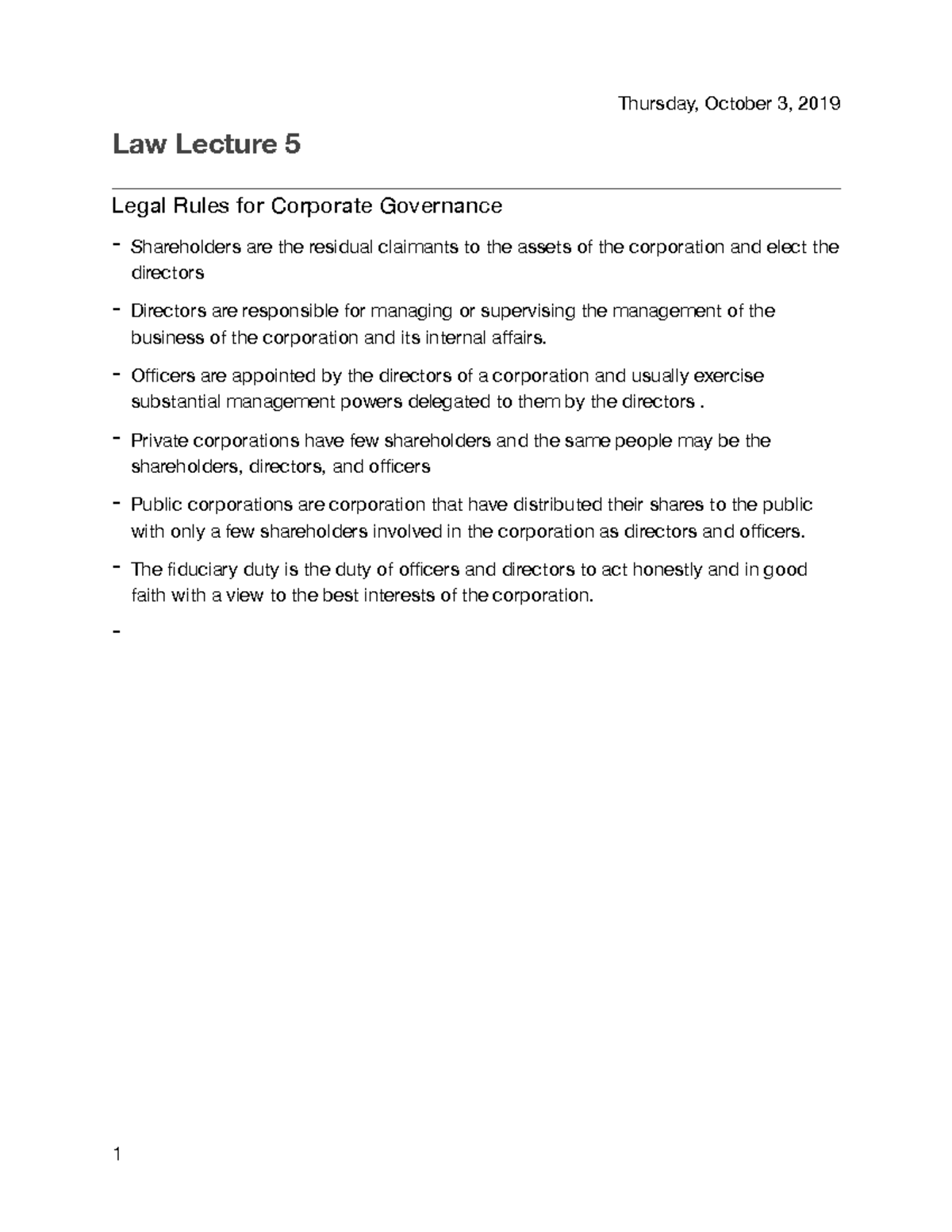 Law lecture 5 - Mr. Bartoli notes - Thursday, October 3, 2019 Law ...