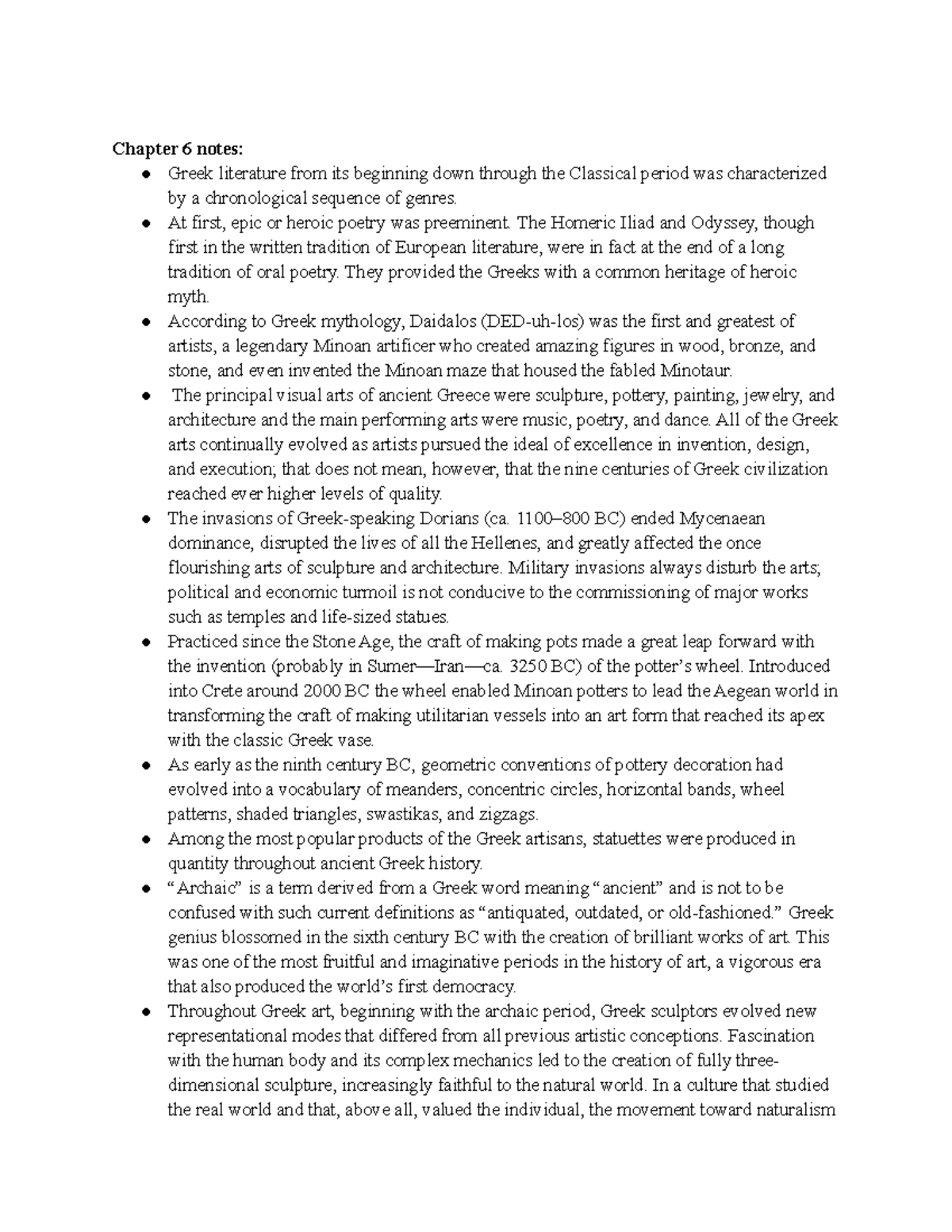 CSTU101 ch. 6 notes - Chapter 6 notes: Greek literature from its ...