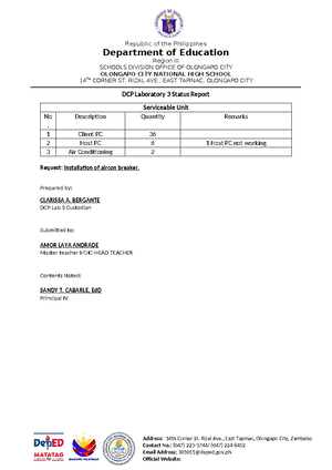 Status report DCP Lab 4 - Lab - Address: 14th Corner St. Rizal Ave ...