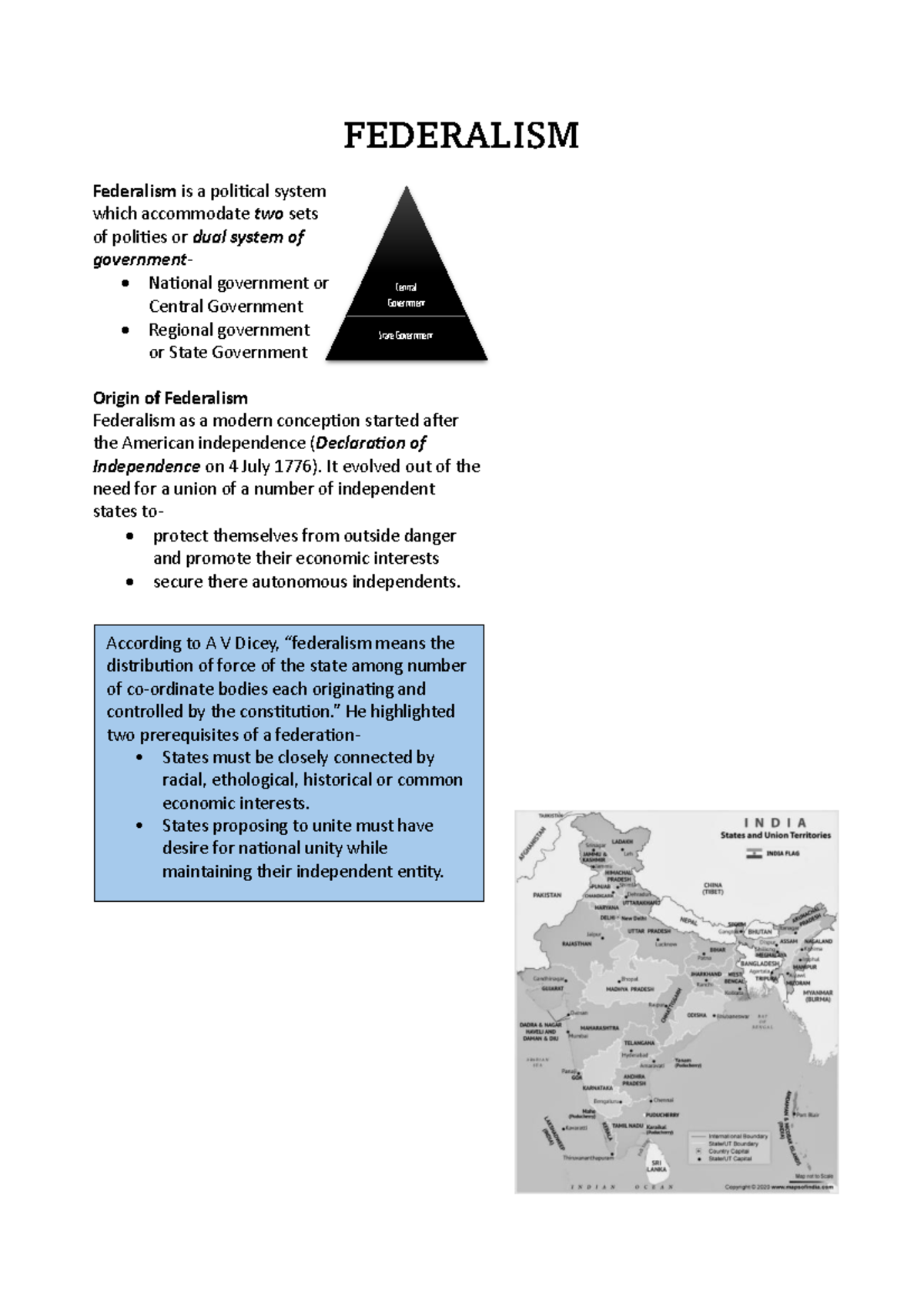 Federalism - Summary Political Process In India - FEDERALISM Federalism ...