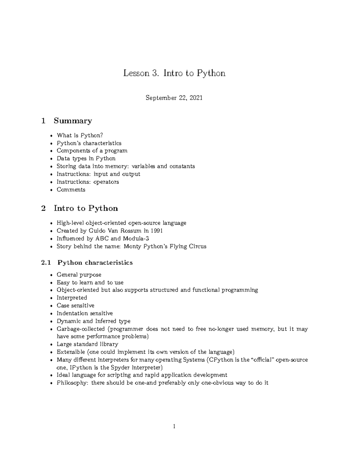 Lesson 3. Intro to Python - Lesson 3. Intro to Python September 22 ...