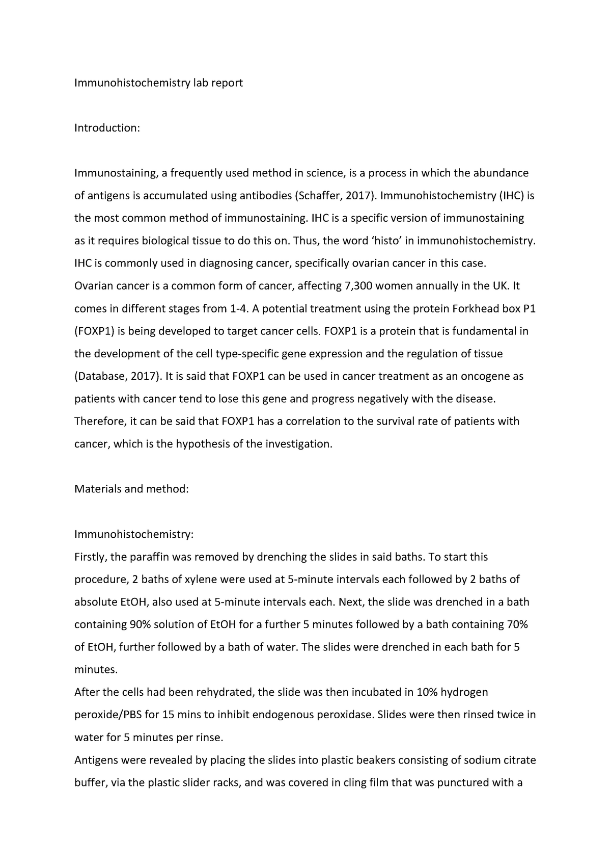 Immunohistochemistry lab report - Immunohistochemistry lab report ...