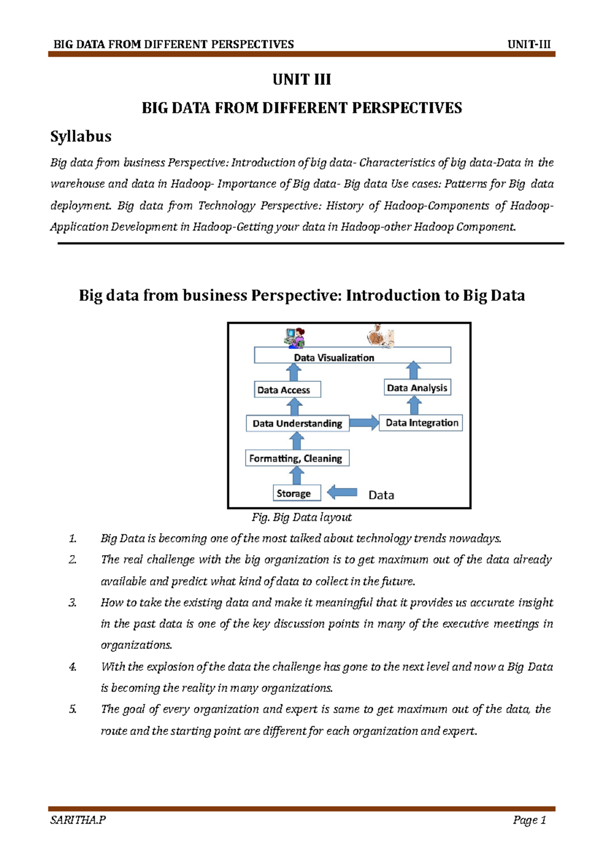 Unit iii BIGDATA - BIG DATA FROM DIFFERENT PERSPECTIVES UNIT-III ...