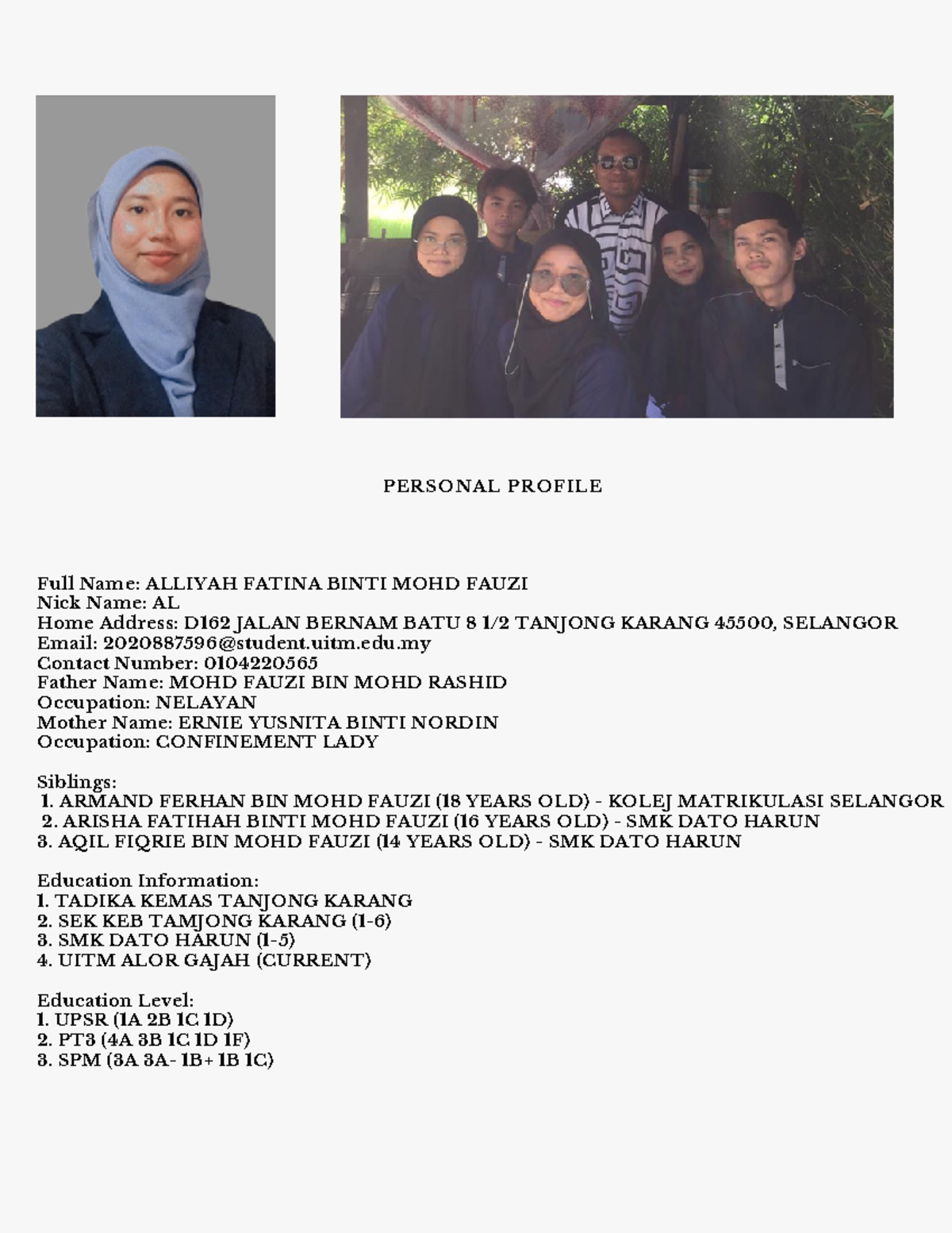 MYSELFHWUHNJNJANSUANJS - PERSONAL PROFILE Full Name: ALLIYAH FATINA ...