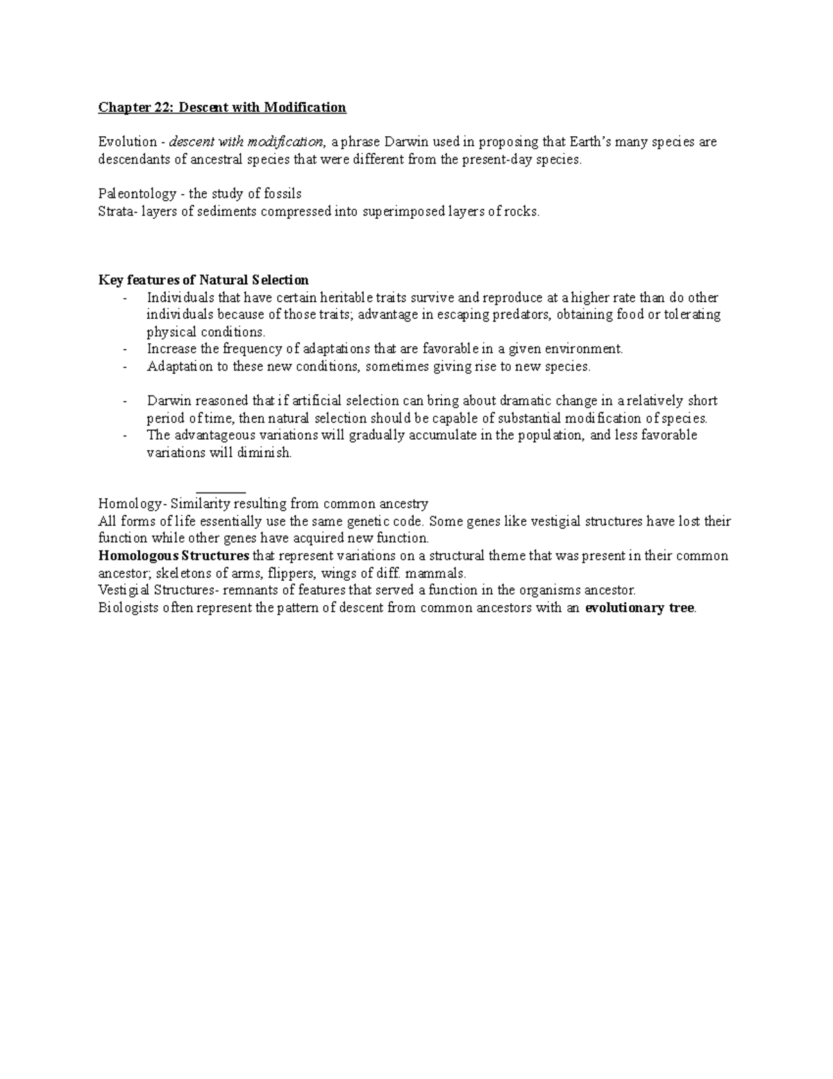 BCOR 12 Chapter 22 Notes - Chapter 22: Descent with Modification ...