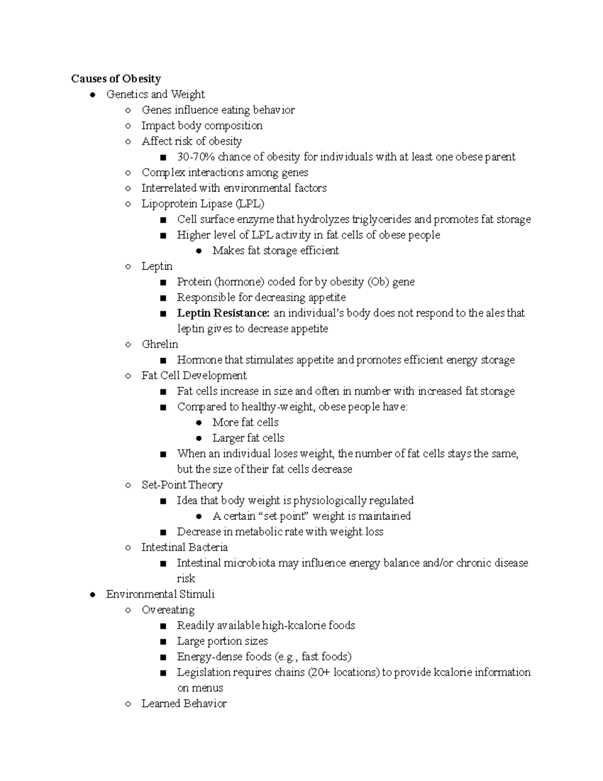 Weight Management - Notes from powerpoints - Causes of Obesity Genetics ...