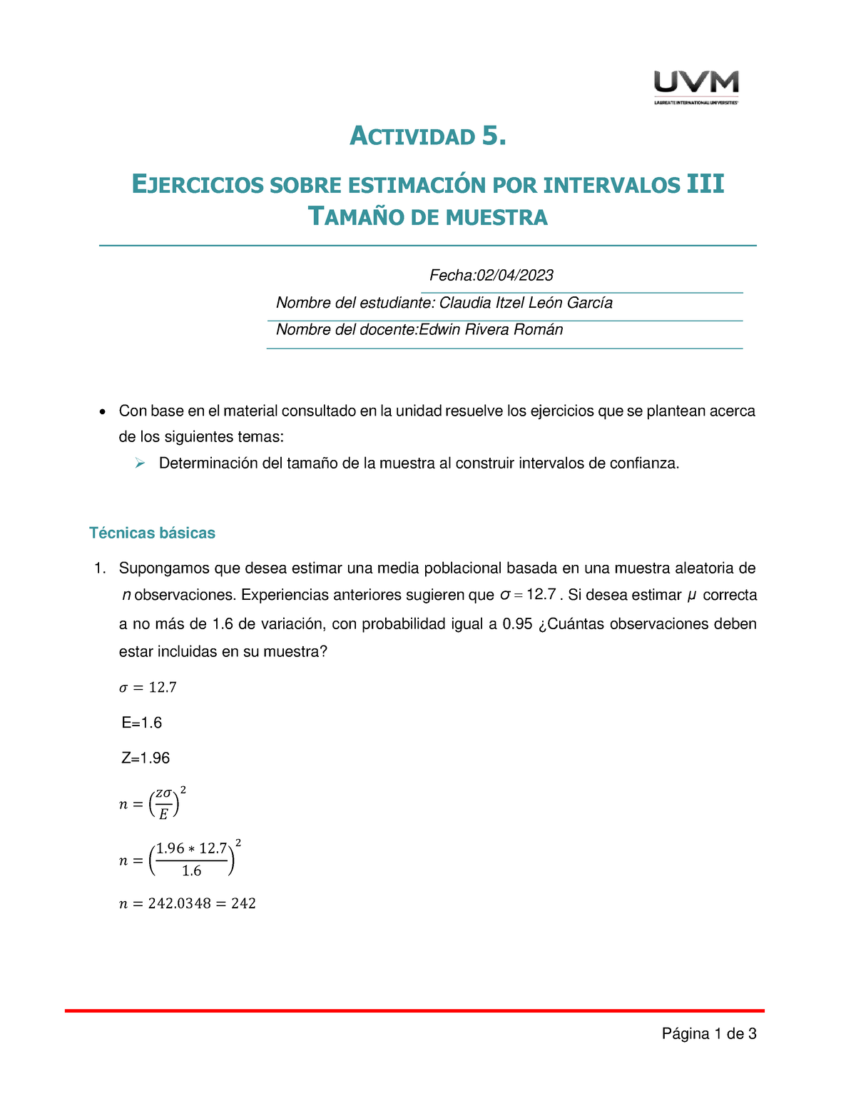 A5 CILG - Tarea - ACTIVIDAD 5. EJERCICIOS SOBRE ESTIMACI”N POR ...