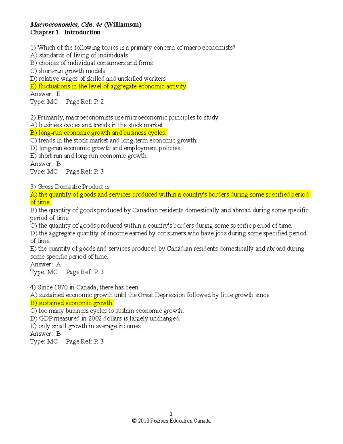 Sample/practice exam 2020, questions and answers - Macroeconomics, Cdn ...