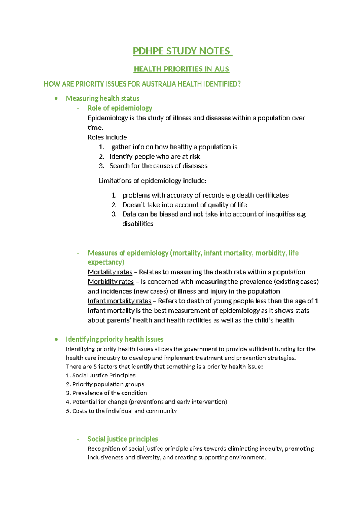 Core 1 - PDHPE STUDY NOTES HEALTH PRIORITIES IN AUS HOW ARE PRIORITY ...