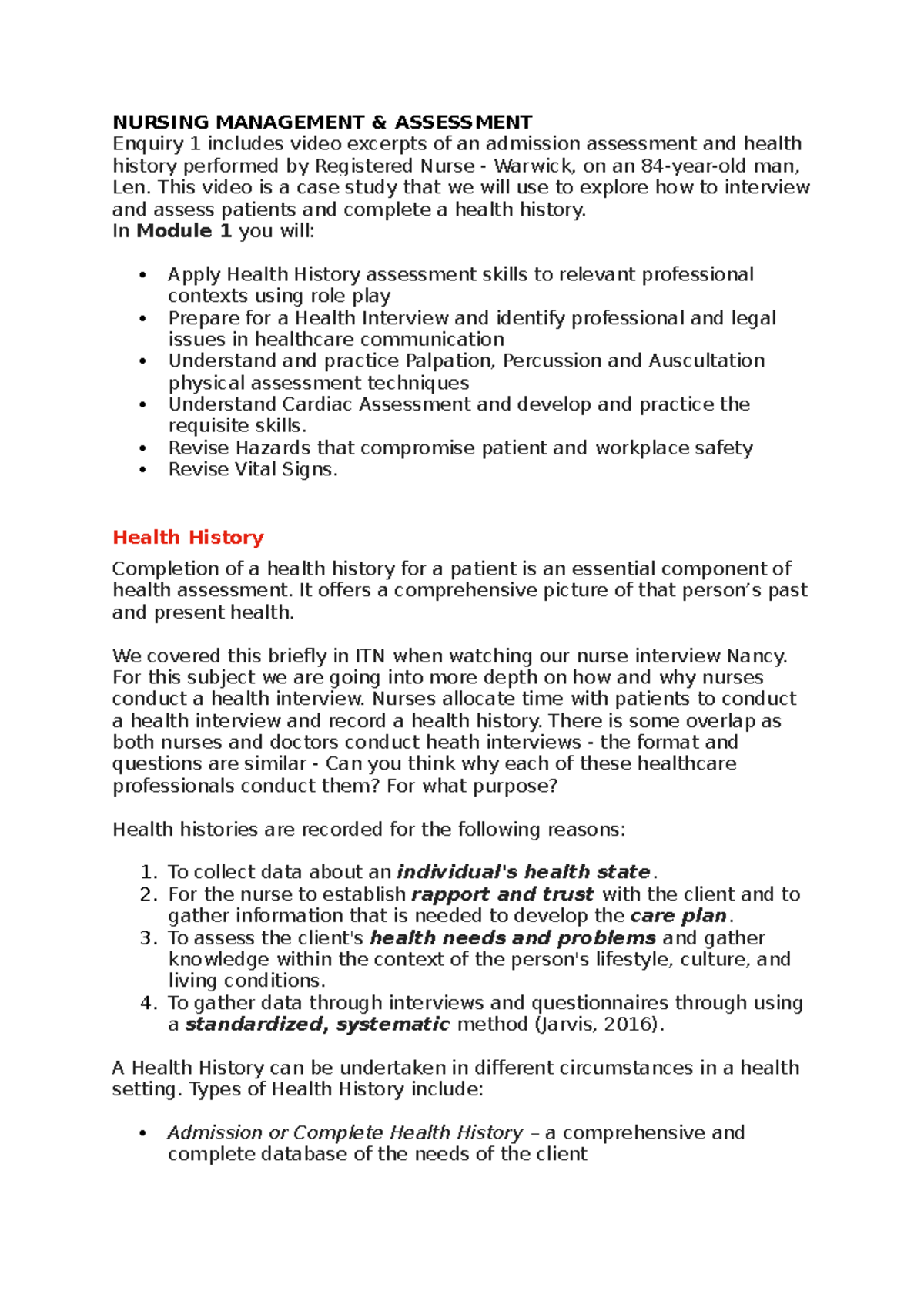 Nursing Management Notes - NURSING MANAGEMENT & ASSESSMENT Enquiry 1 ...