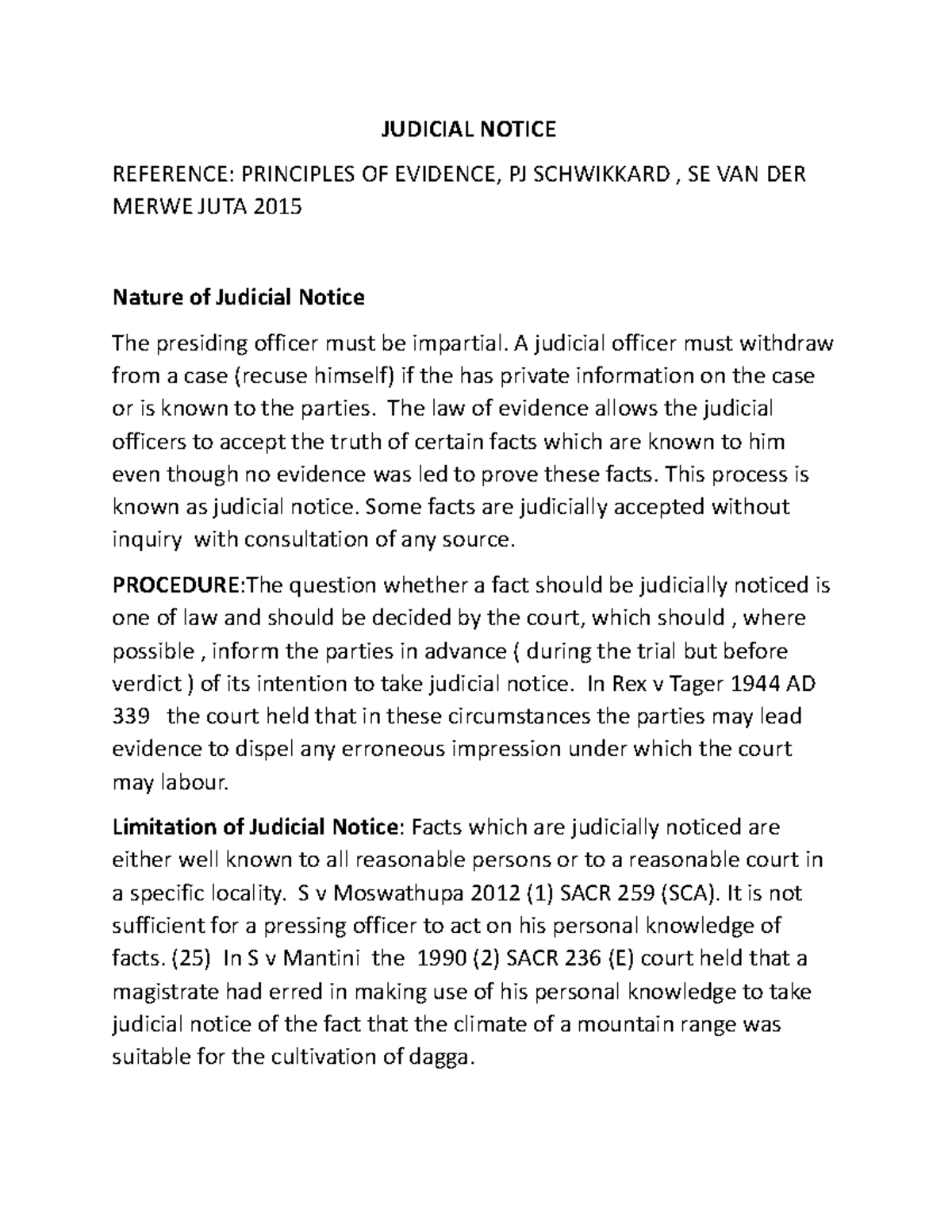 Lesson 10 Judicial Notice - JUDICIAL NOTICE REFERENCE: PRINCIPLES OF ...