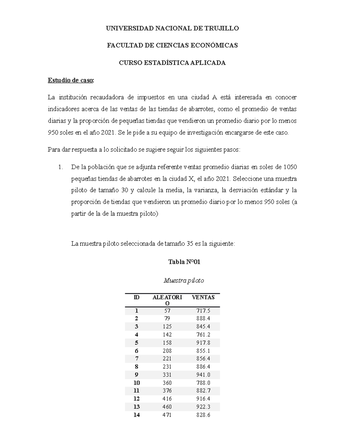 Estudio De Caso Aplicaci N De Muestreo Aleatorio Simple Universidad Nacional De Trujillo