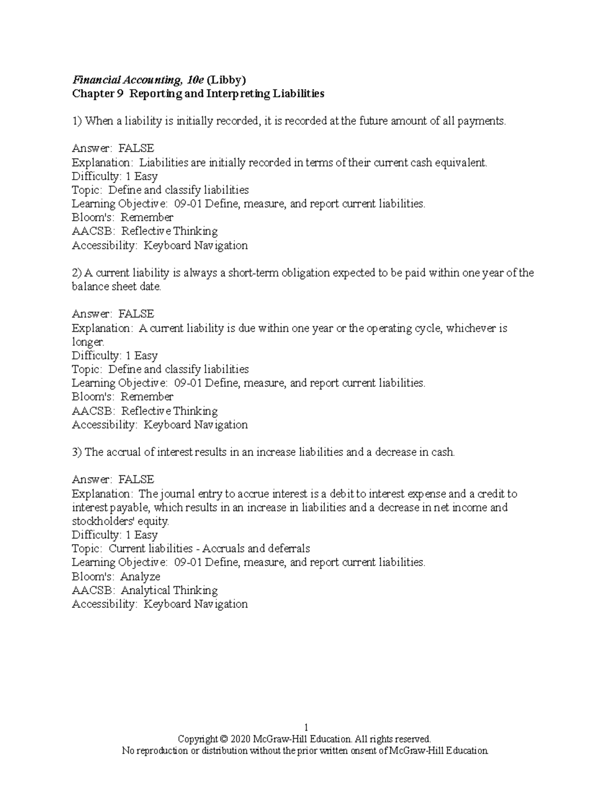 test bank chapter 9 Financial Accounting, 10e (Libby) Chapter 9