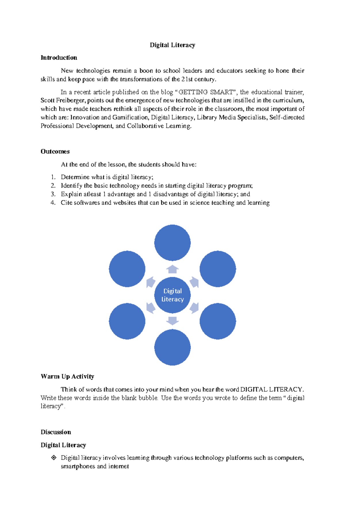 science and technology - Digital Literacy Introduction New technologies ...