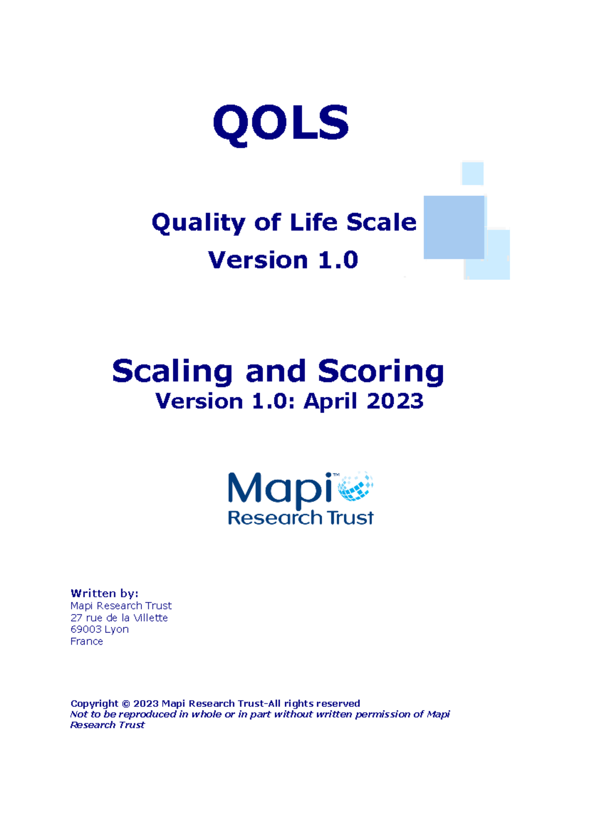 Scoring QOLS 1 - Written by: ####### Mapi Research Trust ####### 27 rue ...