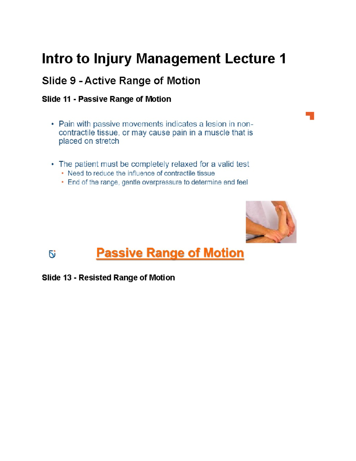 Intro to Injury Management Lecture 1 - Studocu