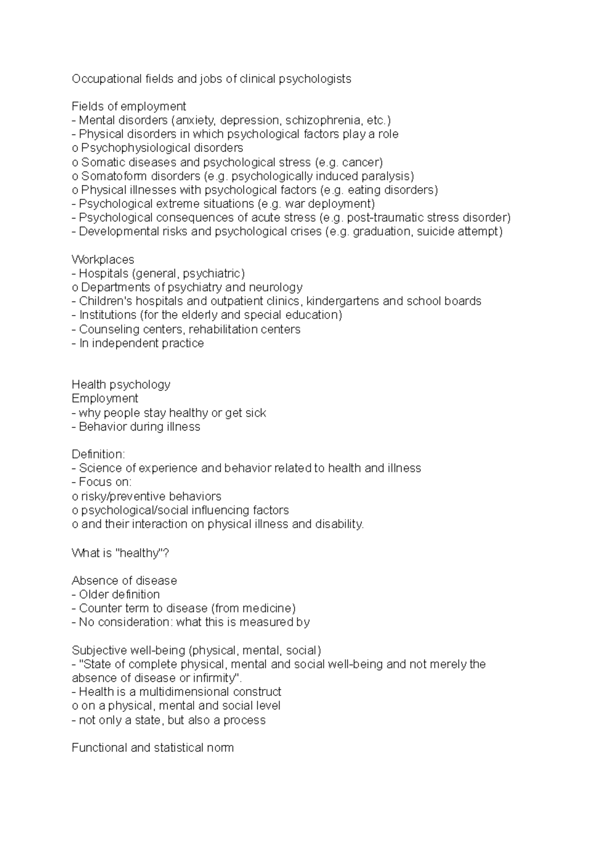 Occupational fields and jobs of clinical psychologists - ) Physical ...