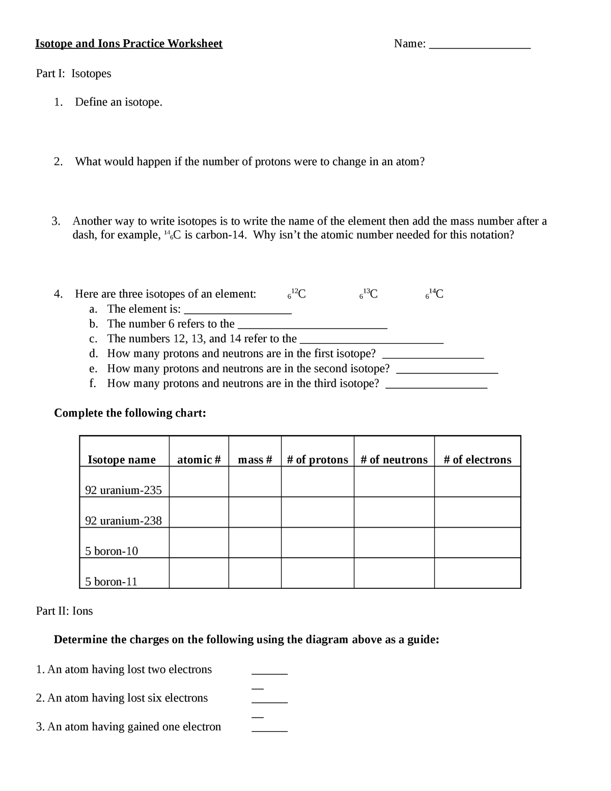 Isotope And Ion Practice - What would happen if the number of Within Isotope Practice Worksheet Answers