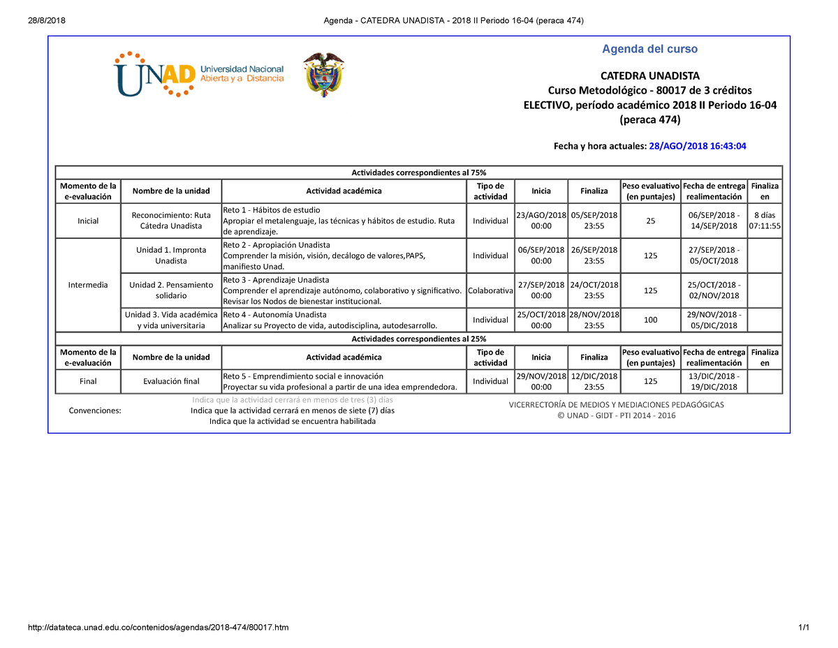 Agenda - Catedra Unadista - 2018 II Periodo 16-04 (peraca 474) - 28/8 ...