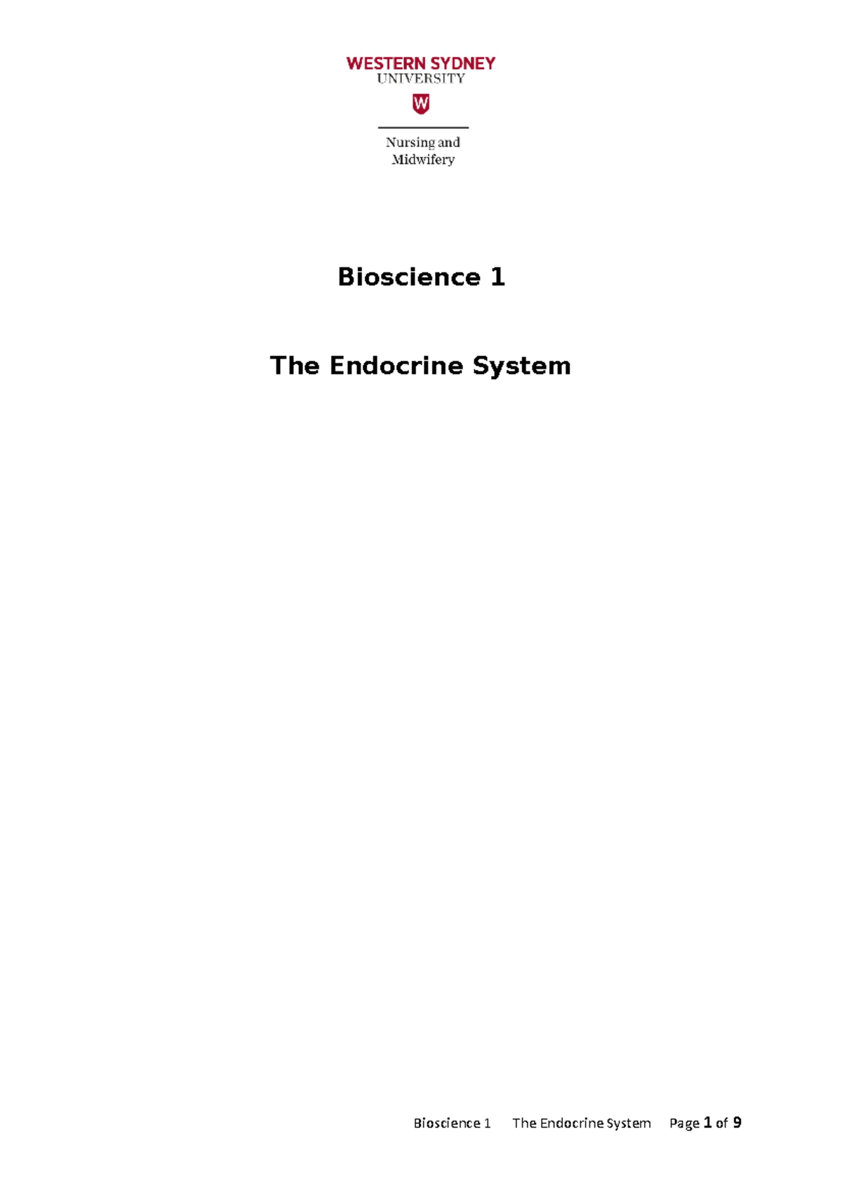 Endocrine System Student Worksheet - Bioscience 1 The Endocrine System ...