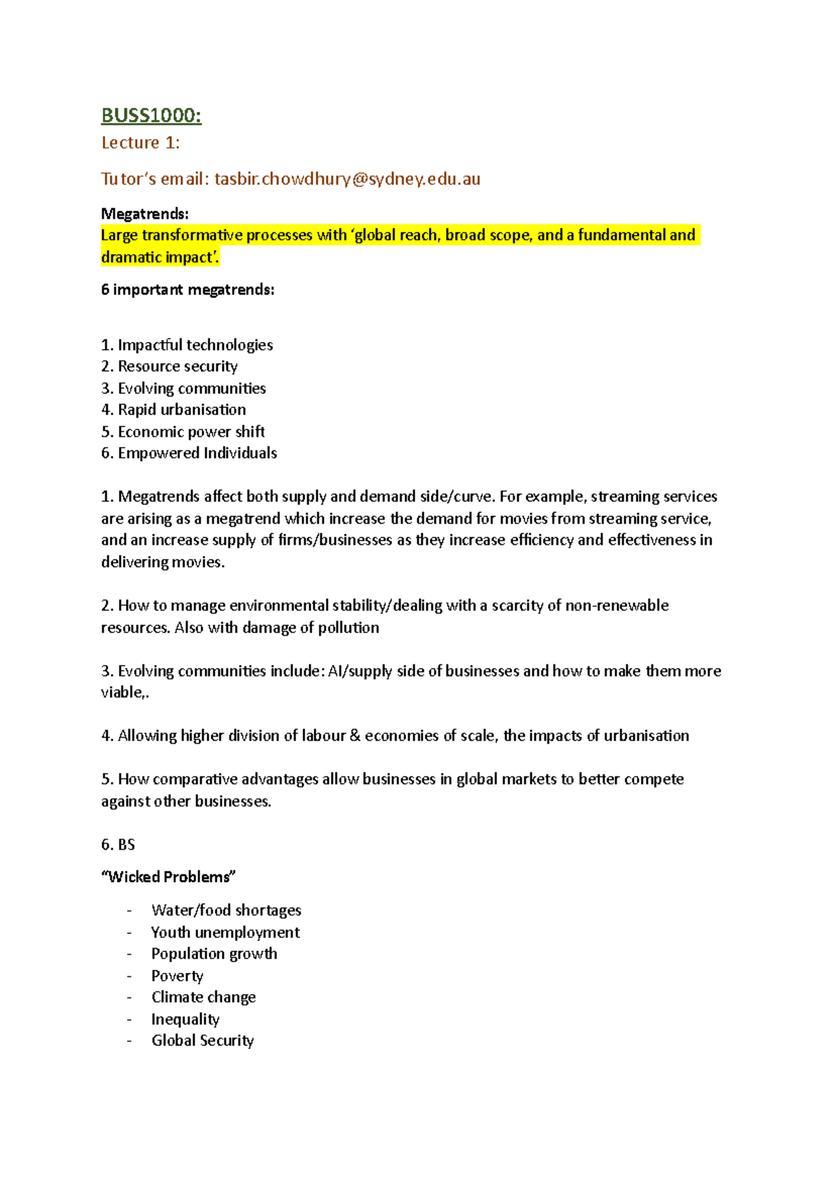 BUSS1000 L1 - Lecture 1 notes + case study - BUSS1000: Lecture 1: Tutor ...