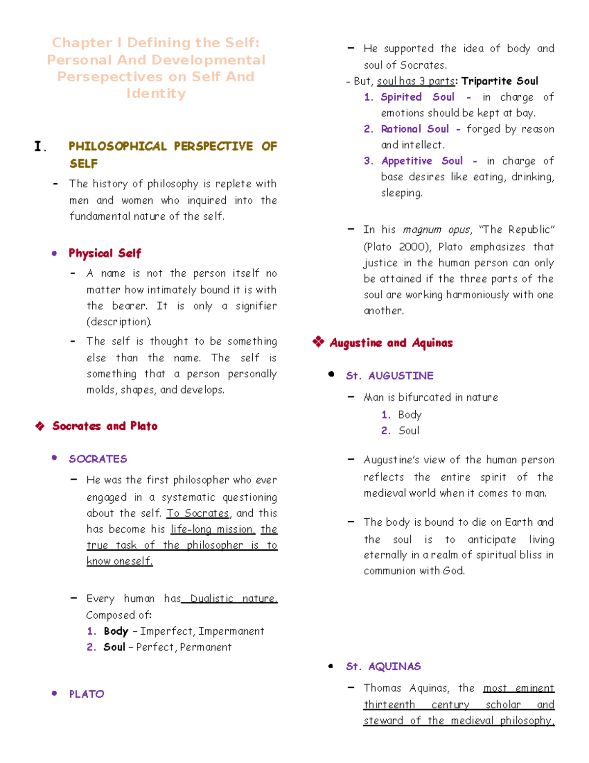 UTS Reviewer - Chapter I Defining the Self: Personal And Developmental ...