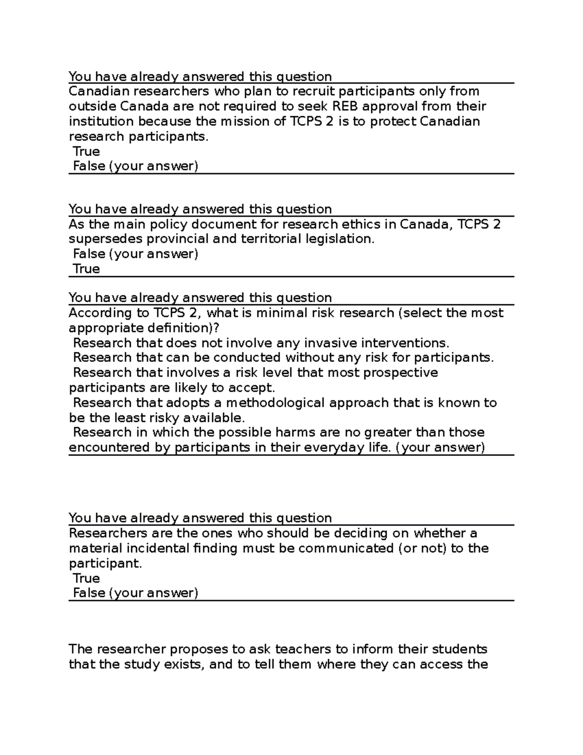 TCP - Ethics TCPS2 Core Certificate - You have already answered this ...