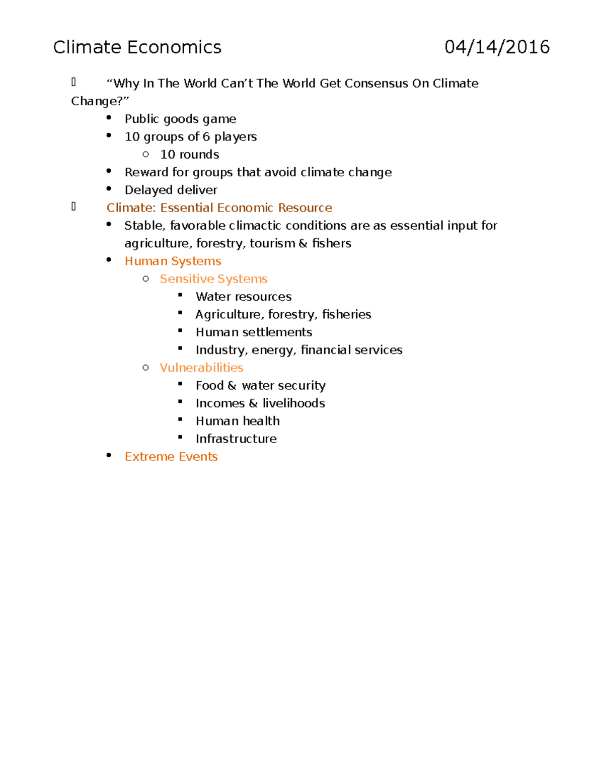 Climate Economics - Combination of book outline & lecture notes ...