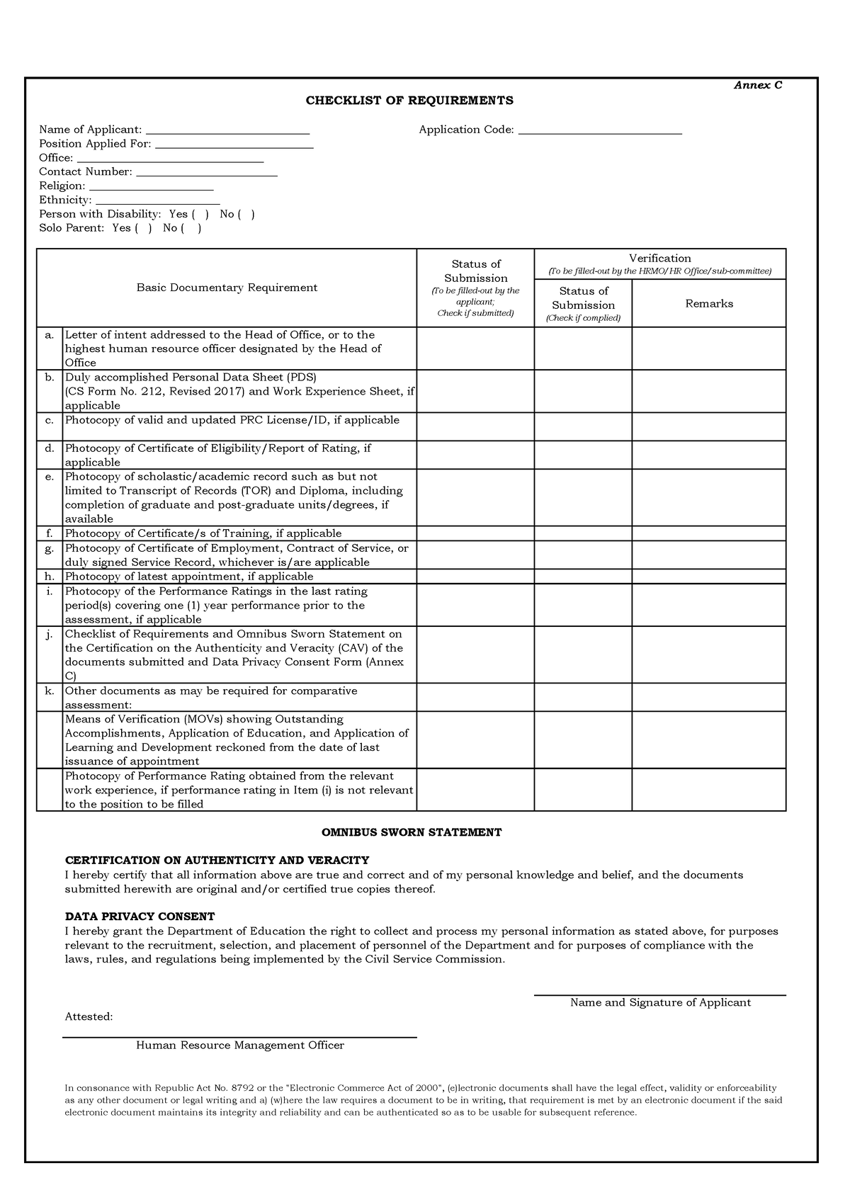 Annex-c Checklist-of-requirements-and-omnibus-sworn-statement - Annex C 