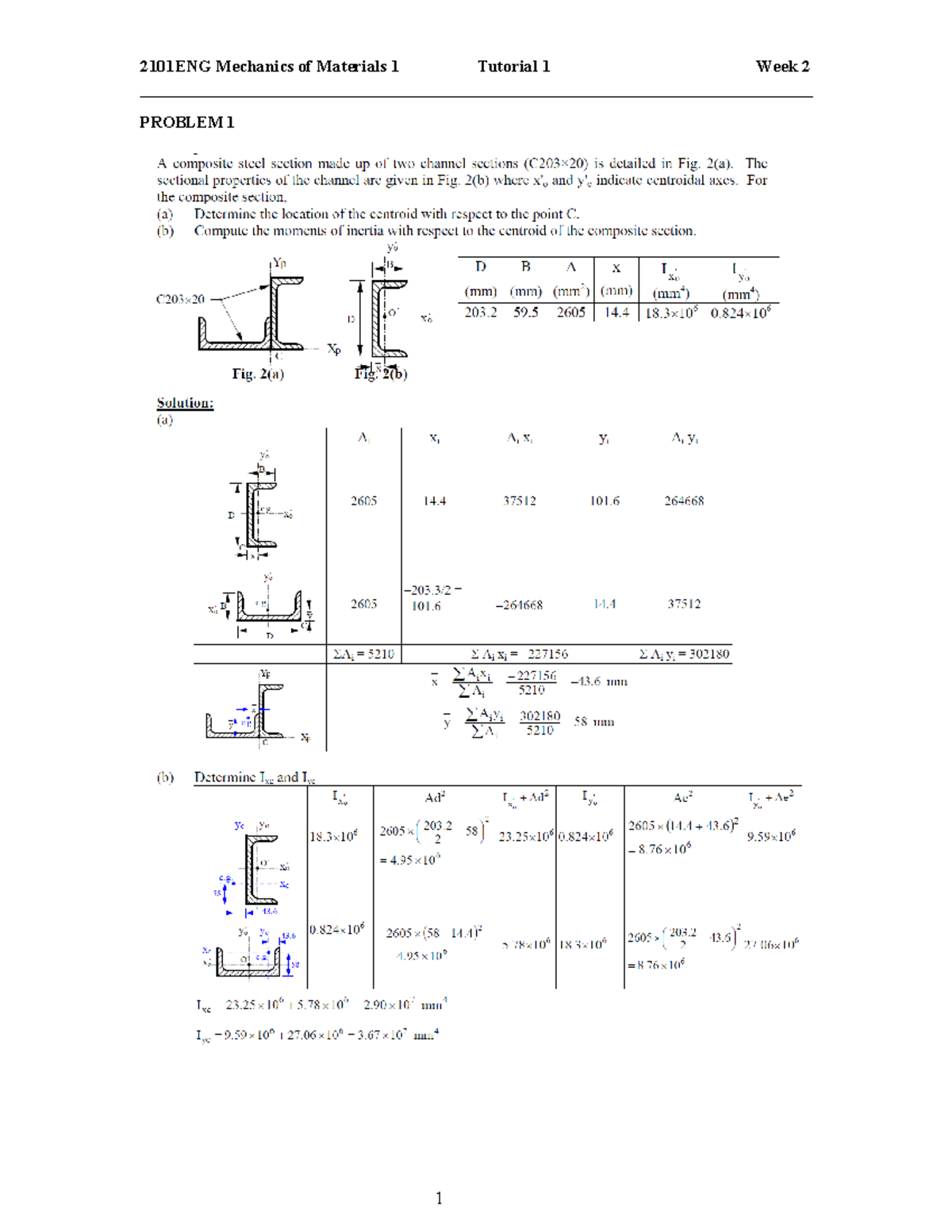 Mechanics Of Materials 1 Tutorial 1 Week 2 - Studocu