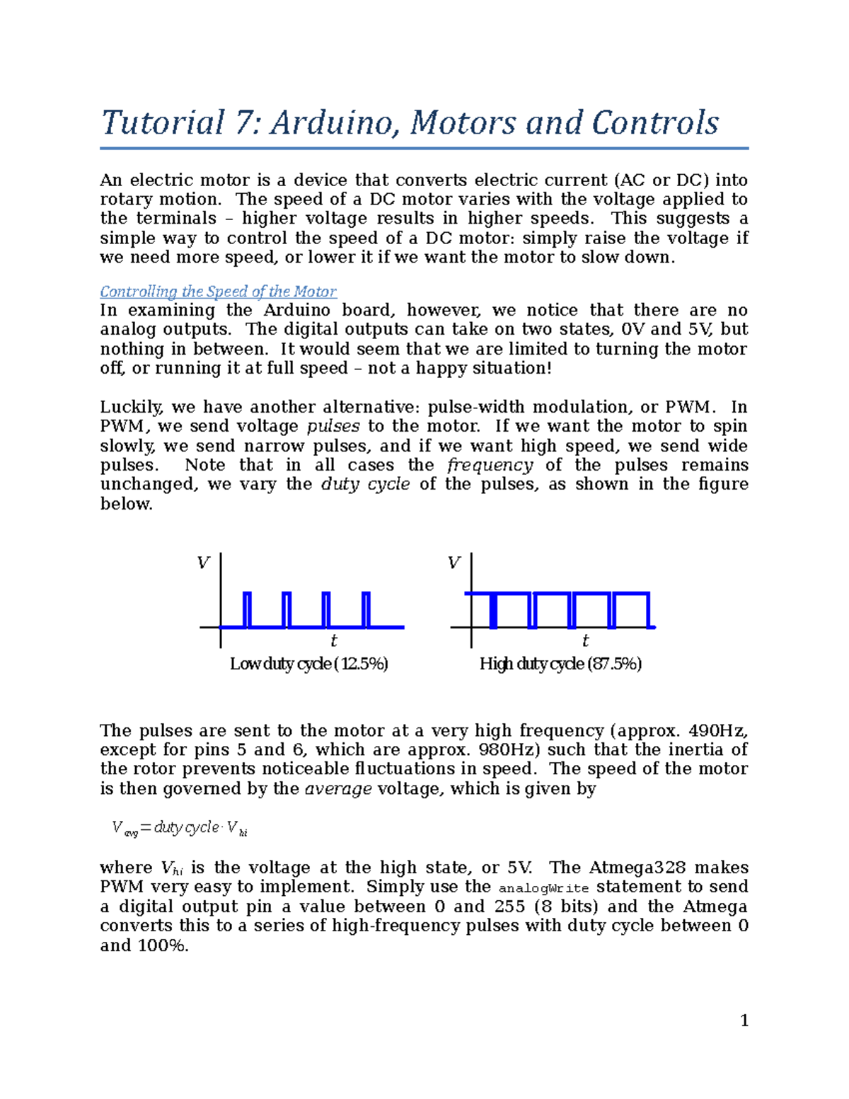 Tutorial 8 - Arduino and Motors - Tutorial 7: Arduino, Motors and ...