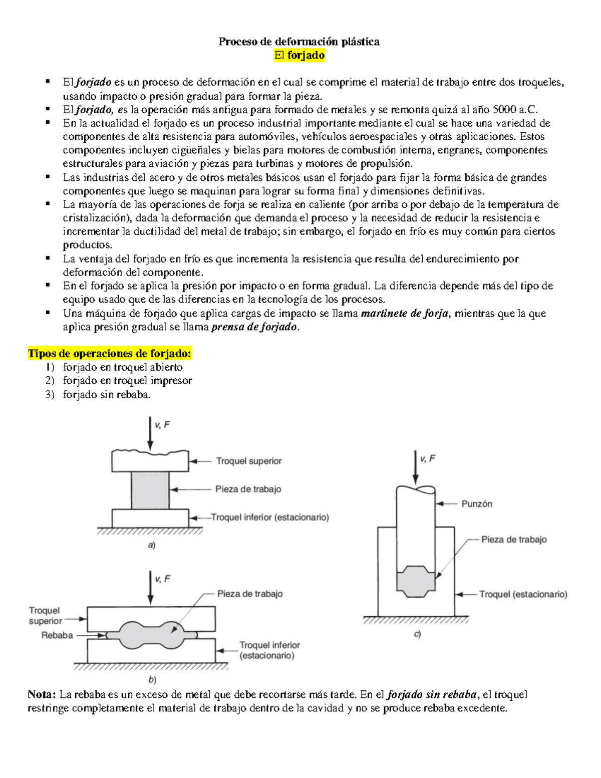Forjado - Teoria - Proceso de deformación plástica El forjado El ...