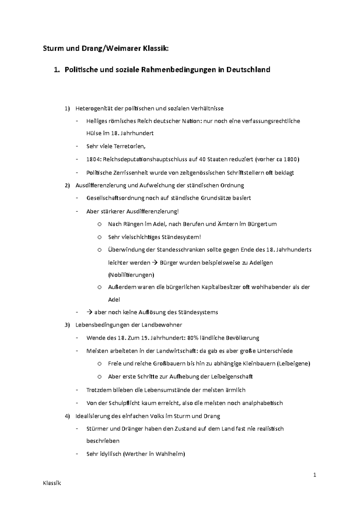 Klassik Epoche Literatur Sturm und Drang/Weimarer Klassik 1