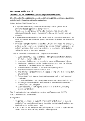 GOET7312 Study Notes - Summary Learning Unit 1 - Corporate Governance ...