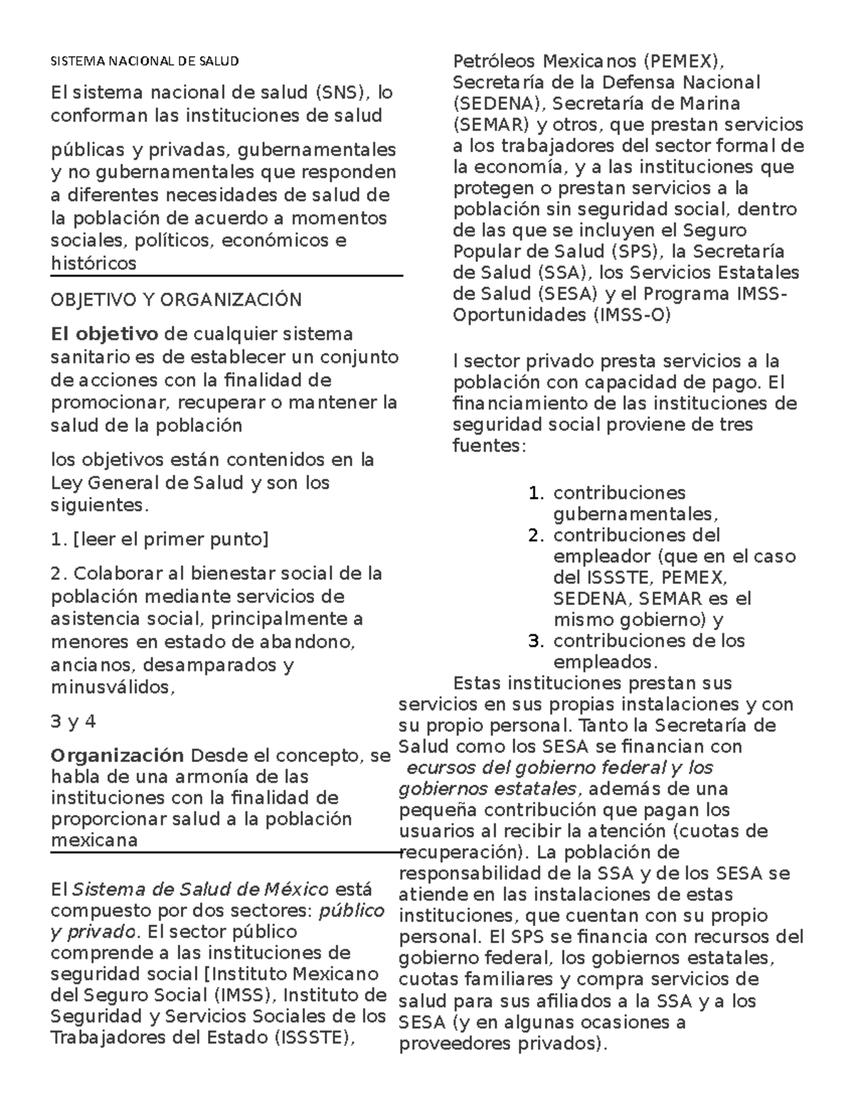 Sistema Nacional DE Salud - SISTEMA NACIONAL DE SALUD El sistema ...
