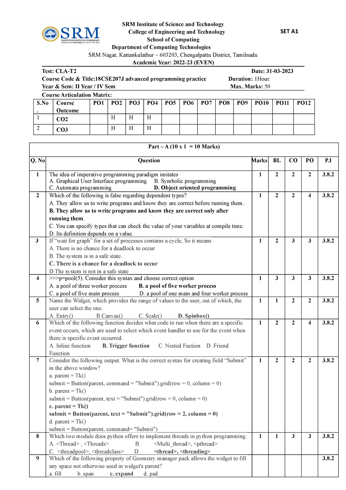 CT-2 APP Set FN A1 - Very usefull for cts - SRM Institute of Science ...