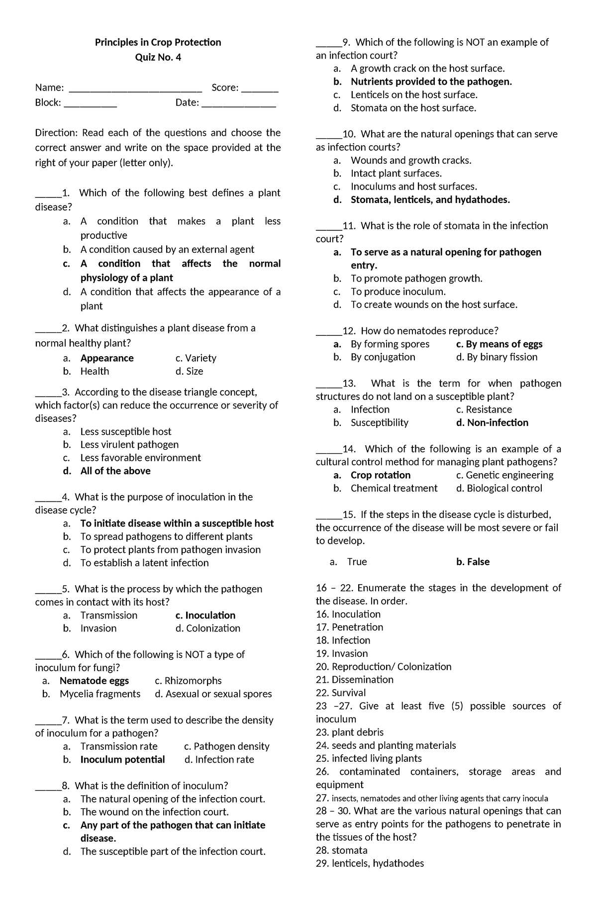 Crop Prot 111-Quiz No. 4 - Principles in Crop Protection Quiz No. 4 ...