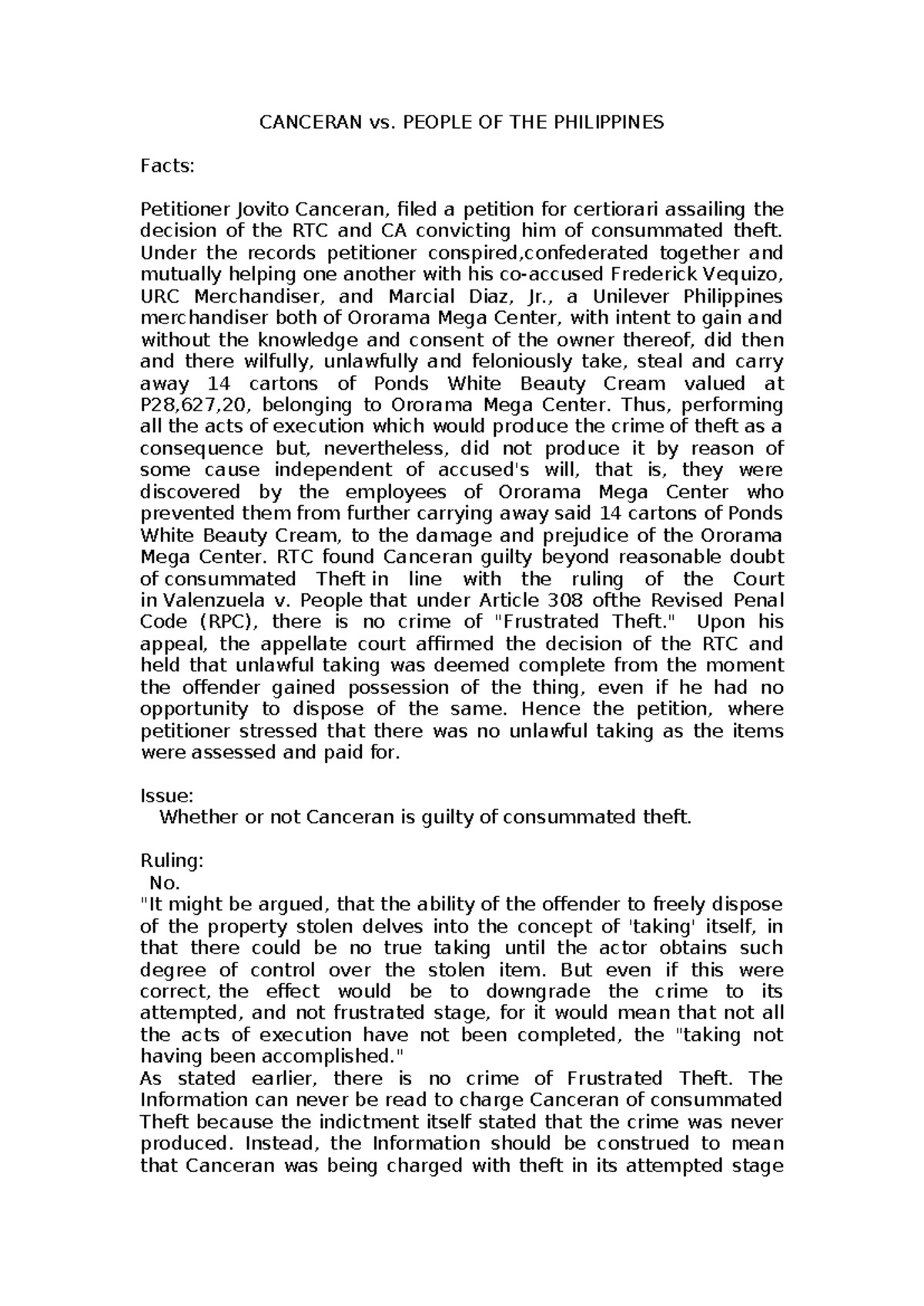 Canceran vs. People - Case Digest - CANCERAN vs. PEOPLE OF THE ...